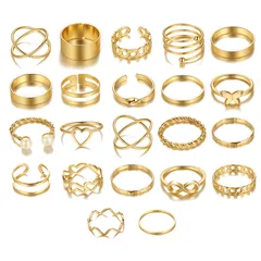Fashion Heart Shape Ring Set For Women, 1 Set Alloy Rings Featuring Electroplated Design 4