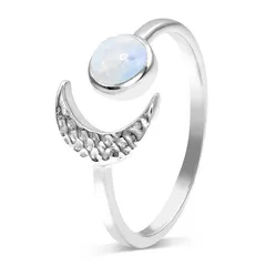 Fashion For Women Electroplated Alloy Open Ring With Artificial Gemstones Featuring Star And Moon Design