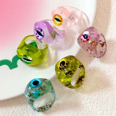 Fashion Resin Gold Foil Transparent Oval Blue Eye Devil Eye Ring Unique Personality Handmade Jewelry
