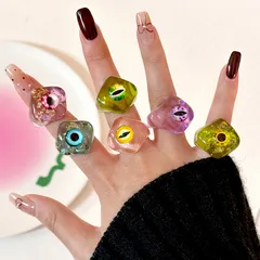 Fashion Resin Gold Foil Transparent Oval Blue Eye Devil Eye Ring Unique Personality Handmade Jewelry 2