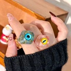 Fashion Resin Gold Foil Transparent Oval Blue Eye Devil Eye Ring Unique Personality Handmade Jewelry 4