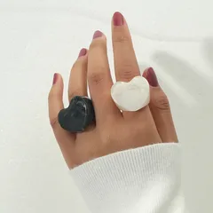 Unisex Heart Shape White Acrylic Ring With Artificial Gemstones, One Size, Perfect For Birthday
