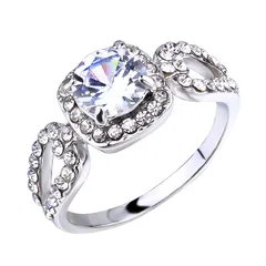 Fashion Square Alloy Ring For Women With Electroplated Finish And Artificial Gemstones Inlay 2
