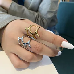 Fashion Style Irregular Geometric Metal Texture Ring Women's Personality Street Shooting Hong Kong Style Open Joint Ring