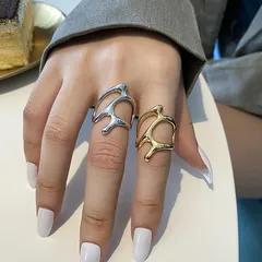 Fashion  Style Irregular Geometric Metal Texture Ring Women's Personality Street Shooting Hong Kong Style Open Joint Ring 3