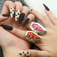 Fashion Trend Retro Vampire Coffin Gothic Cross Bat Ring Red Switchable For Men And Women