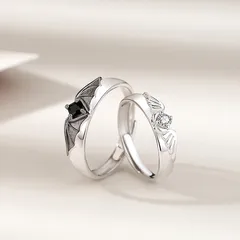 Angel And Devil Couple Rings For Fashion Featuring Electroplated Alloy With Zircon Inlay, 1 Piece