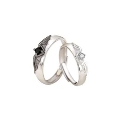 Angel And Devil Couple Rings For Fashion Featuring Electroplated Alloy With Zircon Inlay, 1 Piece 3
