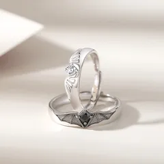 Angel And Devil Couple Rings For Fashion Featuring Electroplated Alloy With Zircon Inlay, 1 Piece 4