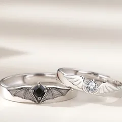 Angel And Devil Couple Rings For Fashion Featuring Electroplated Alloy With Zircon Inlay, 1 Piece 5