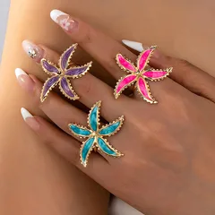 Fashionable Colorful Floral Open Ring For Women Travel Souvenir Casual Beach Date Selfie Interview Suitable All Seasons