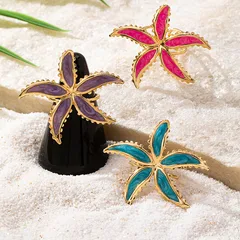 Fashionable Colorful Floral Open Ring For Women Travel Souvenir Casual Beach Date Selfie Interview Suitable All Seasons 5