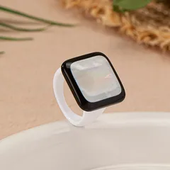 Fashionable Geometric Illusion Acrylic Flat Bottom Round Shell Ring Patch Unisex Square Circular Face Ring Popular In 2