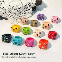 Fashionable Geometric Resin Ring Set With Diamonds Colorful Square Vintage Original Design Ring For Women Polished Finish 2