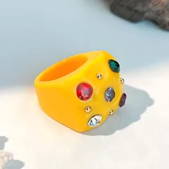 Fashionable Geometric Resin Ring Set With Diamonds Colorful Square Vintage Original Design Ring For Women Polished Finish 3