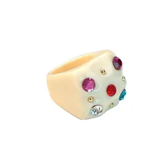 Fashionable Geometric Resin Ring Set With Diamonds Colorful Square Vintage Original Design Ring For Women Polished Finish 5