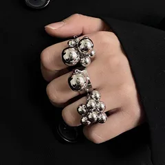 Fashionable Grape Cluster Round Ball Open Ring For Women Silver Metal Unique Design Sensation Finger Ring Personality Band 3