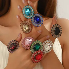 Fashionable Large Gemstone Ring For Women Open Alloy Crystal Rhinestone Decorative Accessory Animal Pattern Gold Plated Jewelry