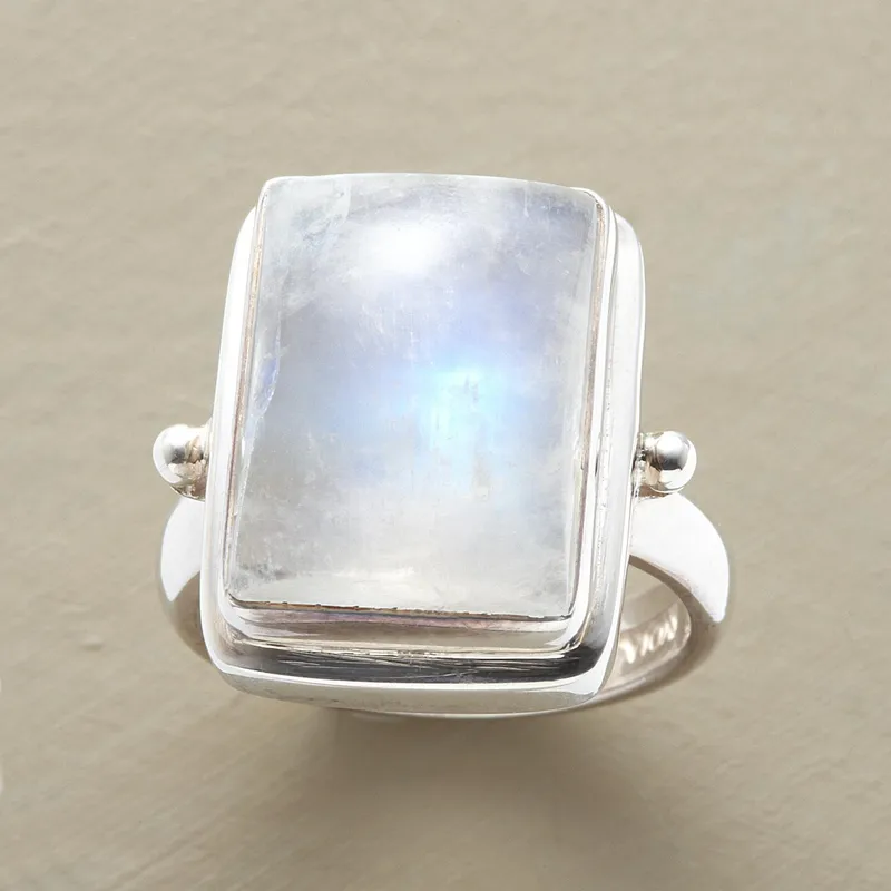 Fashionable Moonstone Ring For Women Wedding Engagement Anniversary Natural Gemstone Ring Simple Style Alloy Material 3