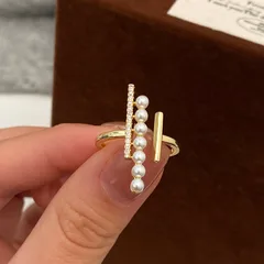 Fashionable Pearl Zircon Ring Simple Luxury Unique Design Elegant Index Finger Ring High-End Feeling Band Ring For Women