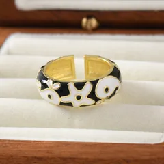 Fashionable Retro Colored Drip Oil Whale Ring Round Floral Pattern Chinese Style Women's Jewelry Accessory Versatile Live Mouth 3