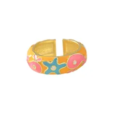 Fashionable Retro Colored Drip Oil Whale Ring Round Floral Pattern Chinese Style Women's Jewelry Accessory Versatile Live Mouth 5