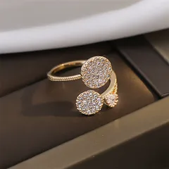 Fashionable Round Full Diamond Open Ring Elegant Simple Personality Women's All-Match Alloy Geometric Pattern Ring Luxury Style