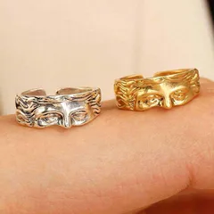 Fashionable Semi-Face Open Ring Simple Personality Creative Alloy Geometric Pattern Unisex Ring Unique Style Handmade Craft