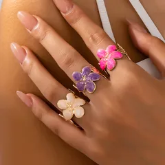 Fashionable Vintage Colorful Drip Oil Flower Splicing Open Ring Suitable For Ladies Daily Wear Birthday Gift Women's Ring