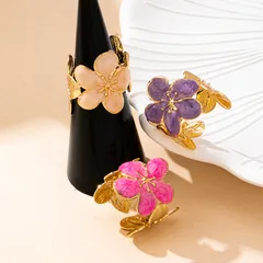 Fashionable Vintage Colorful Drip Oil Flower Splicing Open Ring Suitable For Ladies Daily Wear Birthday Gift Women's Ring 3