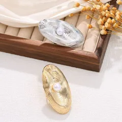 Fashion Women's Open Ring Imitation Pearl Metal Leaf Wrapped Geometric Pattern 14K Gold Plated Zinc Alloy Jewelry Accessories 4