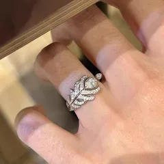 Feather Open Ring For Unisex Featuring Electroplated Copper With Zircon Inlay 3