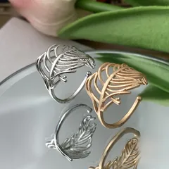 Feather Open Rings For Couples In Gold, Electroplated Copper With Golden Plated Finish