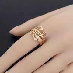 Feather Open Rings For Couples In Gold, Electroplated Copper With Golden Plated Finish 4
