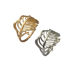 Feather Open Rings For Couples In Gold, Electroplated Copper With Golden Plated Finish 5