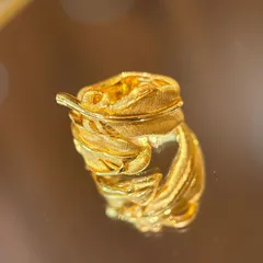 Feather Pattern Brushed Copper Rings For Women With Electroplated Gold Plating, Perfect For Summer Wear