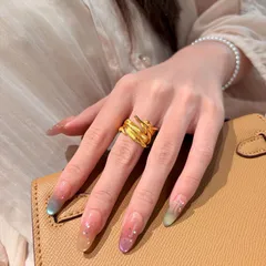 Feather Pattern Brushed Copper Rings For Women With Electroplated Gold Plating, Perfect For Summer Wear 3
