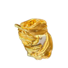 Feather Pattern Brushed Copper Rings For Women With Electroplated Gold Plating, Perfect For Summer Wear 5