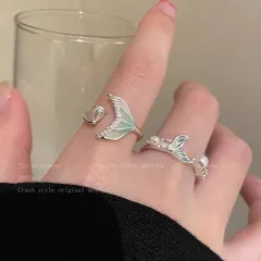 Sweet Fish Tail Open Rings For Women In Ombre Alloy With Zircon Inlay, Featuring Electroplated Finish 3