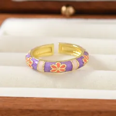 Flower Pattern Ring With Enamel Craft, Elegant Design For Stylish Wear 2