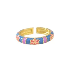 Flower Pattern Ring With Enamel Craft, Elegant Design For Stylish Wear 5