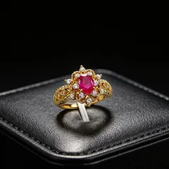 Flowers Open Ring For Women Featuring Lab-grown Gemstone Inlay In Gold, Perfect For  Spring And Summer 3