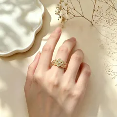 Flowers Open Rings For Women In Copper With Golden Plated PVD Coated Finish And Rhinestones Inlay 2