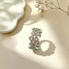 Flowers Open Rings For Women In Copper With Golden Plated PVD Coated Finish And Rhinestones Inlay 4