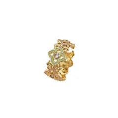 Flowers Open Rings For Women In Copper With Golden Plated PVD Coated Finish And Rhinestones Inlay 5