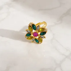 Flowers Ring For Adults Made Of Alloy With Rhinestones, Electroplated And Handmade Craftsmanship 2