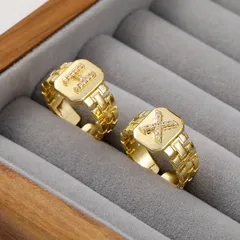 For Letter Unisex Ring In Golden Plated Finish, 1 Piece 2