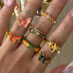 For Rings Featuring Flower Pattern With Enamel Craftsmanship