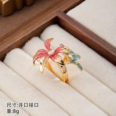 For Women Open Rings Featuring Flowers In Copper Alloy With 18K Real Gold Plated Coating 0.03µm-0.05µm And Freshwater Pearl Inlay 2