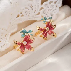 For Women Open Rings Featuring Flowers In Copper Alloy With 18K Real Gold Plated Coating 0.03µm-0.05µm And Freshwater Pearl Inlay 3